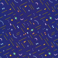 Stardust Wild Cosmos by Elizabeth Olwen for Cloud 9 Organic Cotton Fabricsplanets sun sky stars and fingernail moon retro style orange gold pink aqua turquoise purple green clouds 70's material quilt pillowcase sewing project bag dress garment