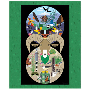 Charley Harper Santa Rosa Panel for Birch Organic Fabrics Desert scenery ram cactus butterfly birds eagle deer leaves skunk turtle raccoon quilt weight fabric for quilting sewing bags projects