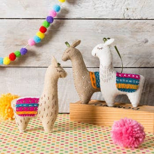 Wool mix felt craft kit Llamas by Corinne Lapierre Made in Britain England Yorkshire colorful easy embroidery