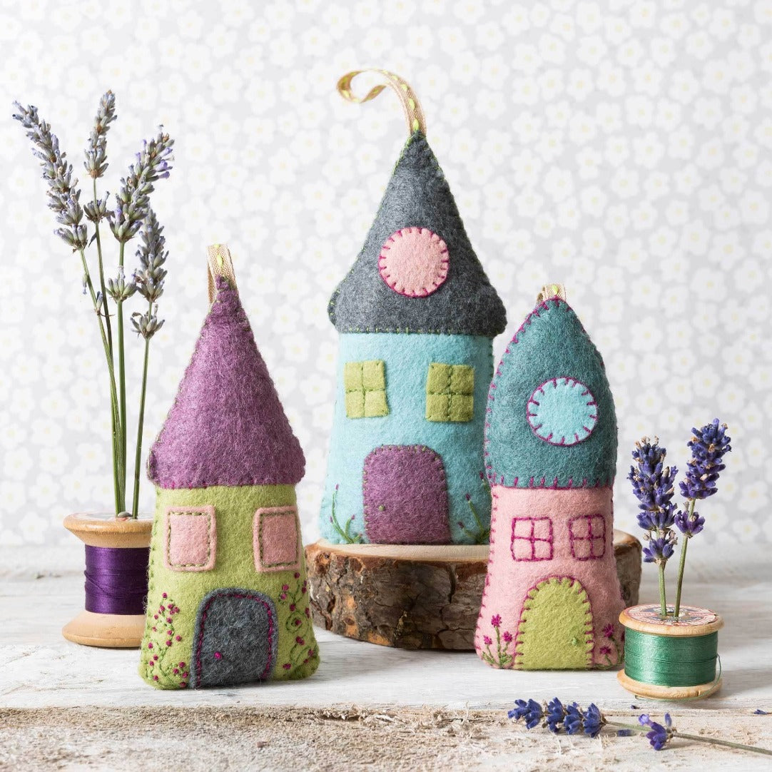 Felt Houses Cottages Lavender Filled Wool mix felt kit Corinne LaPierre embroidery 