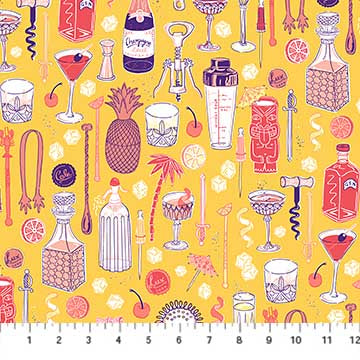 Figo Fabric Clink Barware yellow quilt fabric cocktail tiki