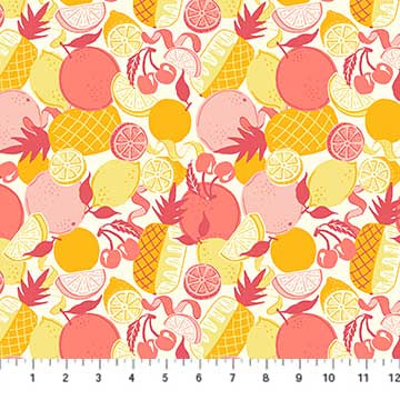 Figo Fabric Clink Collection fruit toss pineapple peach yellow quilt fabric cocktail tiki novelty retro