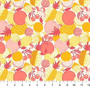Figo Fabric Clink Collection fruit toss pineapple peach yellow quilt fabric cocktail tiki novelty retro