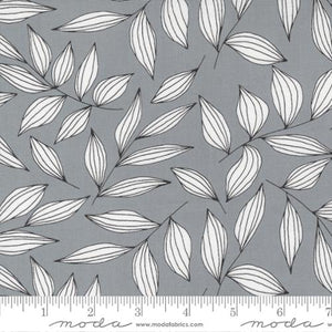 This monochromatic fabric features delicate leaves on a grey background Moda Create by Alli K white leaves with black outlines on gray background high quality quilt fabric sewing bags garments clothing 