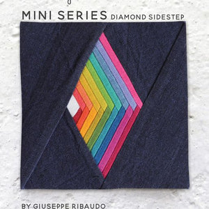 New mini series Diamond Sidestep foundation paper piecing mini block by Alison Glass and Guicy Guice Giuseppe Ribaudo for mini series SAL sewalong quiltalong mullti-colored log cabin style diamond block 