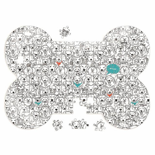 Two's Company Moda Fabrics Dog Crew Bone Shape 1000 piece puzzle dog house box seek and find game I spy canine lovers gift relaxing