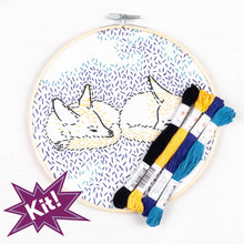 Load image into Gallery viewer, Poplush Dreaming Foxes Fox  Embroidery Kit Contents Original design includes needle floss hoop pre-printed fabric instructions
