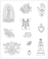 Crafty Chica Eleanor Linen Embroidery panel riley blake designs kathy cano-Murillo flowers Gaudalupe Mary milagro pre-printed panel flowers moth peasant hand blouse