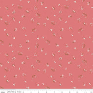 Jane Austen Emma Ditzyrose Print by Citrus + Mint for Riley Blake Designs deep rose pink background with scattered flowers such as tulips and lily of the valley in soft cream green brown stems and leavess beautiful high quality designer fabric for piecing quilts garments clothing bags and sewing projects material