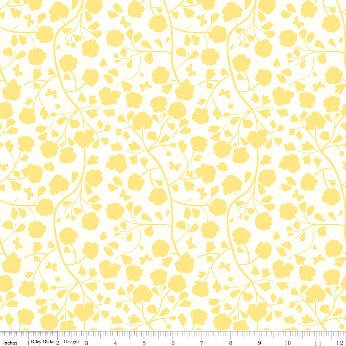 Jane Austen Emma Shadow Garden Print by Citrus + Mint for Riley Blake Designs Cream background soft faded golden yellow vines leaves and flowers beautiful high quality designer fabric for piecing quilts garments clothing bags and sewing projects material