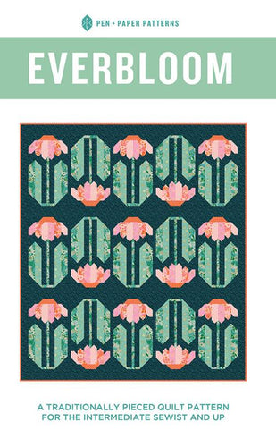 Everbloom Quilt Pattern by Pen + Paper pattern designs traditionally pieced intermediate skill level cactus flower with leaves coneflower multiple sizes