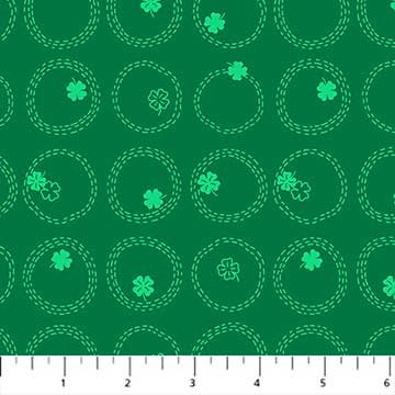 figo lucky charms green background circles with shamrock 4 leaf clovers in lighter green basic