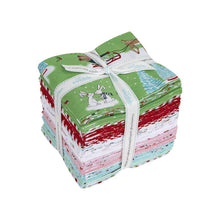 Load image into Gallery viewer, Pixie Noel 2 Tasha Noel Riley Blake Designs Christmas Holiday pixies deer sleds snowglobes flowers mushrooms snow stripes pink red green aqua cream adorable cotton fabric material quilt material sewing project bag
