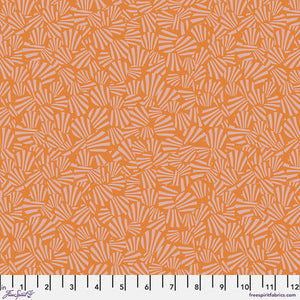 Victoria Findlay Wolfe Night Fancy Sliver Orange background free spirit fabrics shell shaped sliced clamshell design cream on orange cotton quilt fabric material