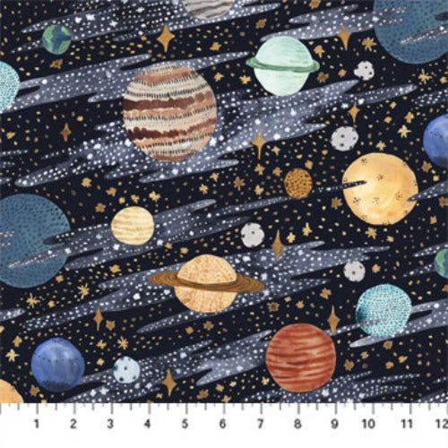 Galaxies Planets in Navy by Boccaccini Meadows for Figo Fabrics