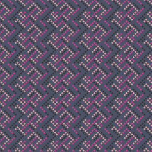 Ghost Town by Dana Willard for Figo Fabrics multi-colored slate blue gray fuschia pink and blush dots in geometric zig zag rows on a charcoal gray grey background great for Halloween trick or treat bags quilts table runners garments and sewing projects material high quality cotton