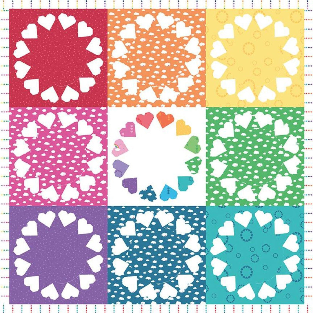 heartfelt quilt pattern quiet play kristy lea multi colors small hearts that form a star pattern