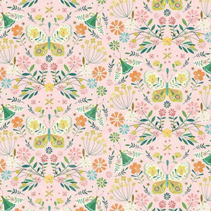 Dashwood Studios Fabrics butterflies flowers pink background multi-colored garden cotton quilting fabric 