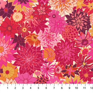 Happiness by Pippa Shaw for Figo Fabrics bold pink gold fuschia orange chrysathemums dahlias mixed bouquet cotton quilt weight fabric quilting garments bags 