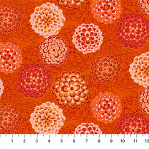 Happiness by Pippa Shaw for Figo Fabrics bold large layered orange and cream dahlias mixed bouquet cotton quilt weight fabric quilting garments bags 