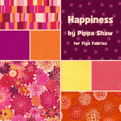 Happiness by Pippa Shaw for Figo Fabrics  curated fat quarter bundle with gold yellow fuschia pink berry orange dahlias large floral for quilting bags sewing projects