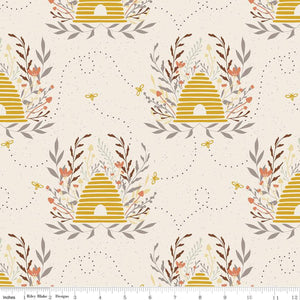 Harmony Main Print Cream Beehives Flowers Bees honey colored soft tones cotton quilting fabric Melissa Lee for Riley Blake Designs 
