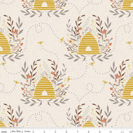 Harmony Main Print Cream Beehives Flowers Bees honey colored soft tones cotton quilting fabric Melissa Lee for Riley Blake Designs 