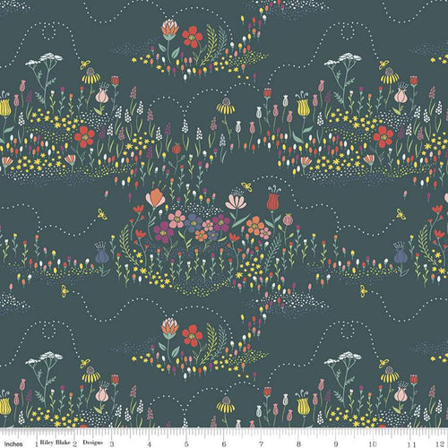 Harmony Buzzing Meadow Spruce Wildflowers echinacea queen anne's lace poppy Flowers Bees  cotton quilting fabric Melissa Lee for Riley Blake Designs 