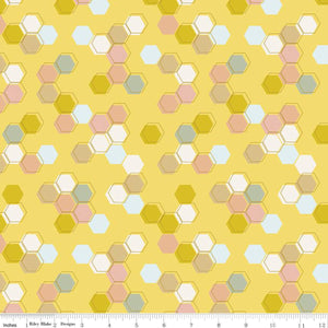Harmony Honeycomb Sunshine yellow hexy hexies honey colored soft tones cotton quilting fabric Melissa Lee for Riley Blake Designs 