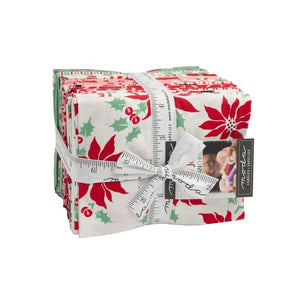 Holly Jolly collection by Urban Chiks for Moda fabrics retro style Santa holly bows and baughs ornaments candy canes mistletoe poinsettia strips dots red pink sage green fat quarter bundle material for quilts bags stockings tree skirt