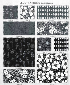 black and white hand drawn lines Alli K designs cotton