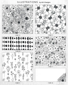 black and white hand drawn lines Alli K designs cotton