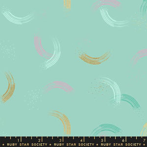 Jolly Basics by Ruby Star Society for Moda Fabrics Blue green pink metallic gold Twirl swipe a on aqua frost background to coordinate with Christmas holiday fabrics for tree skirs stockings quilts  clothing garments high quality quilt weight cotton