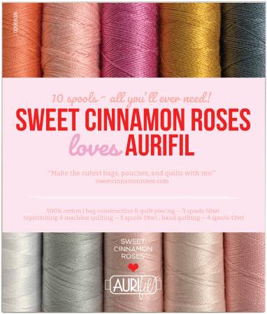 Sweet Cinnamon Roses Thread Collection 50, 28 and 12wt Aurifil, 10 Colors by Laura Cunningham