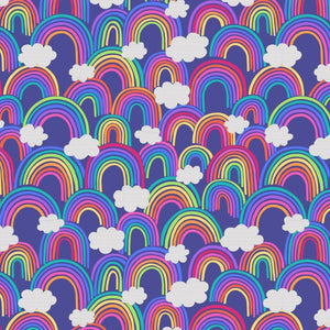 Lewis and Irene Pastel Rainbows All Over Blue Cotton Quilting Fabric