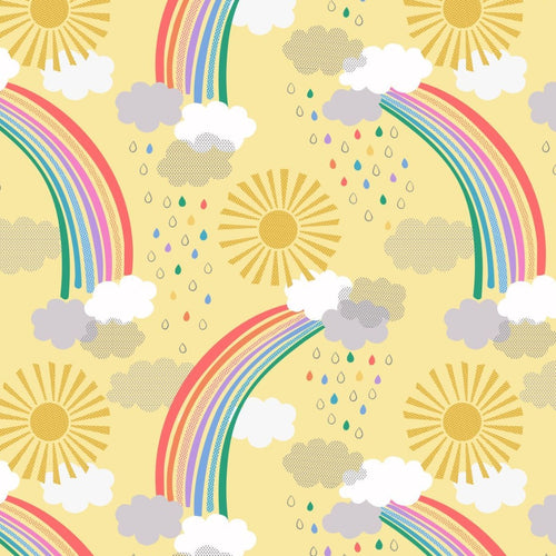 Lewis and Irene Pastel Rainbows Yellow Cotton Quilting Fabric