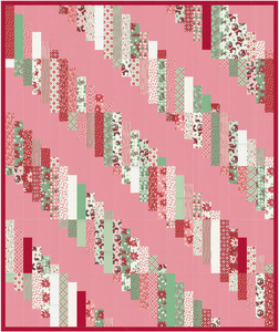 Luna Quilt pattern in Holly Jolly fabrics with pink background by Erica Jackman Kitchen Table Quilting Designs for quiltalong QAL SAL
