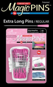 Taylor Seville Magic extra long Pins for quilting 2 1/4" long heat resistant comfort grip handles in designer case