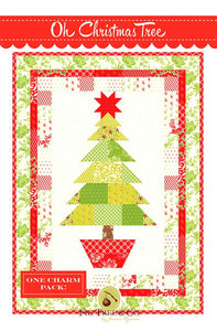 Oh Christmas Tree wall hanging or table topper quilt pattern by Fig Tree & Co Joanna Ferguson One charm pack and background and you're ready to go for a scrappy look 