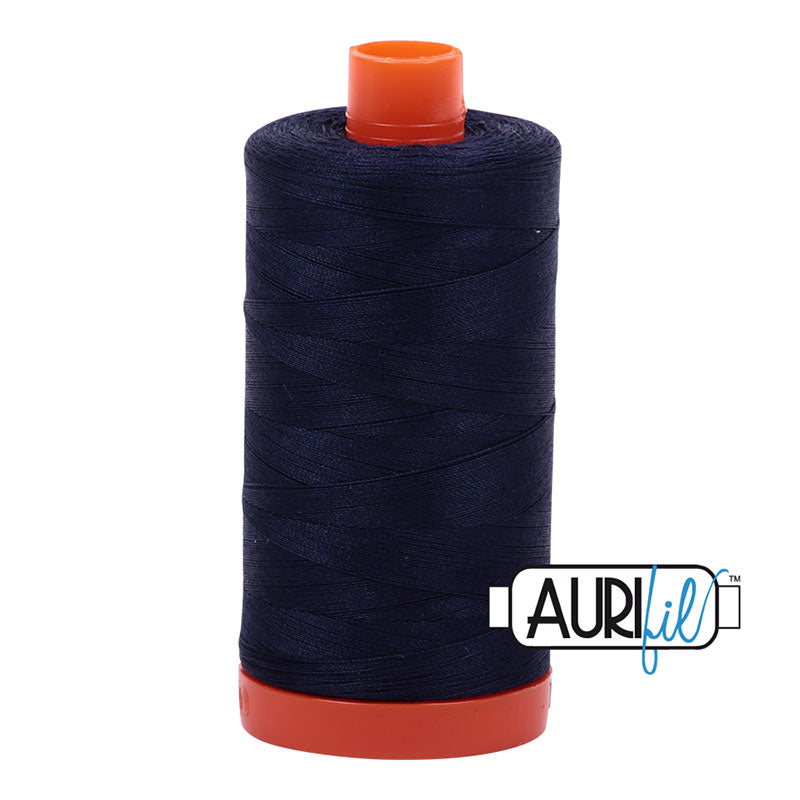 Very Dark Navy- Long staple Egyptian cotton is the best in the world! The 50 weight is the finest of the Mako threads and is very smooth and strong. 100% mercerized cotton. 1300m spool.