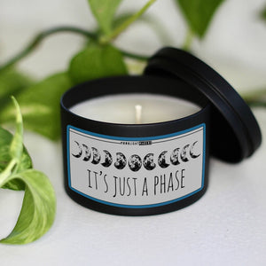 Moonlight Makers Soy Candle It's Just a Phase Walk in the Woods Scent Rosemary Lavender Cypress Cedar Patchouli 25+ hours of burn time no sulfates no parabens no dyes hand poured in North Carolina