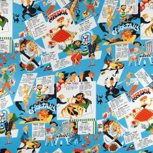 Kitschy Cocktails Michael Miller Novelty Retro Fabric 