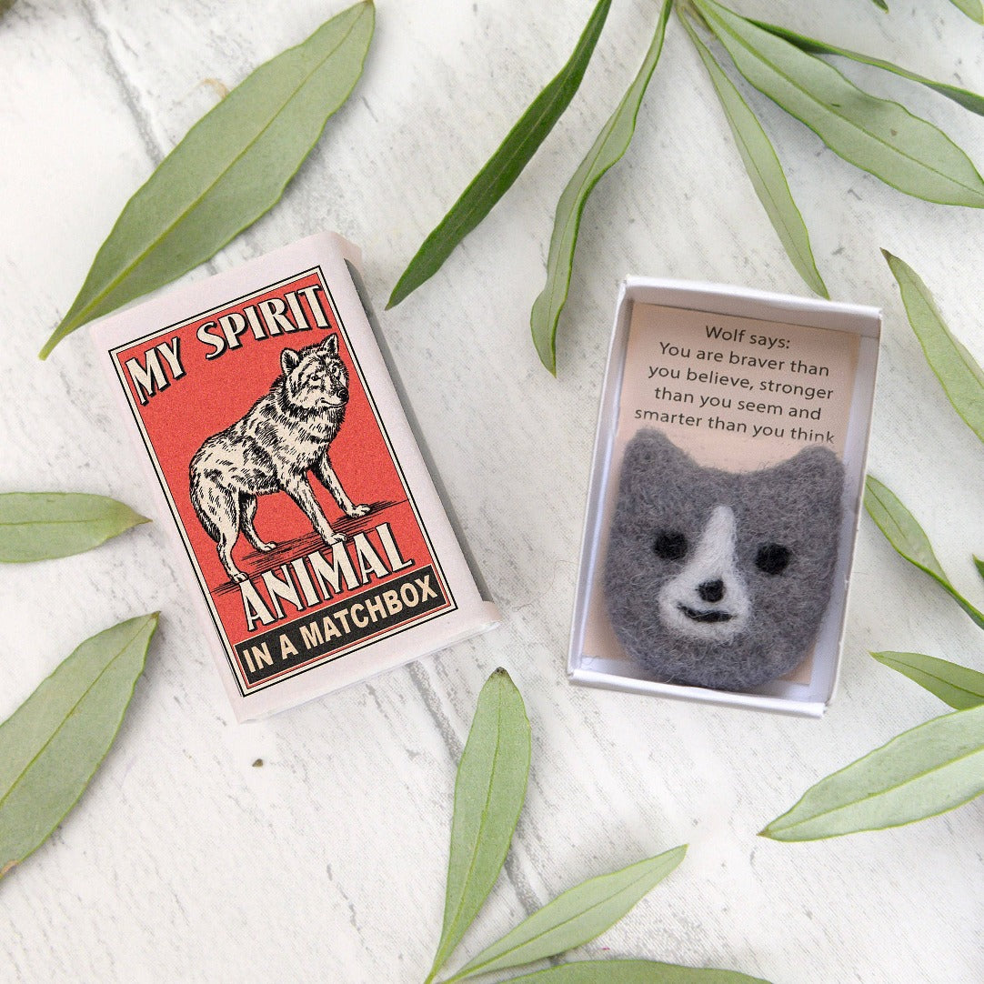 Marvling Bros Brothers My Spirit Animal in a matchbox wolf greeting encouragement happy mail friend gift