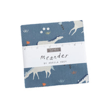 Load image into Gallery viewer, Meander Charm Pack Aneela Hoey Moda Fabrics 5&quot; squares horses plaid foxes floxglove flowers polka dots buffalo check words grid cotton quilt material blue orange red brown
