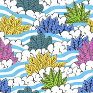 Mulga Summer Birds Leaves Waves Clouds Free Spirit Fabrics yellow green blue white tropical quilt cotton material garment bag sewing