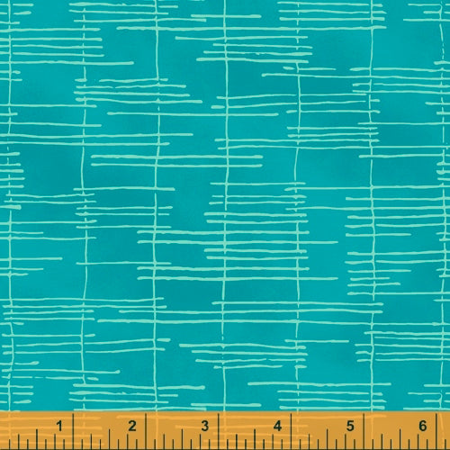 norma rose by windham blender aqua background with white horizontal lines