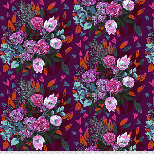 Anna Maria Horner Made My Day Collection Rose Bouquet violet purple orange pink Vibrant Hot Pink Flower Buds Free Spirit Fabric Cotton Quilt Garment Material