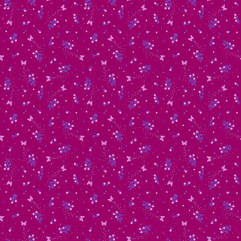 Belle Epoque by Stacy Peterson for Freespirit Fabrics Alight Raspberry tiny pink butterfliees on a deep raspberry backtround with purple and white butterfly trails high quality quilt cotton for quilts garments sewing projects bags