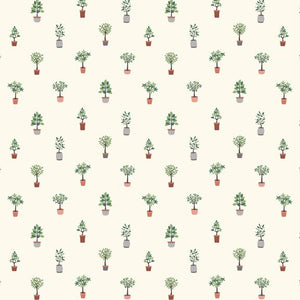 Playful potted trees on a vanilla background.