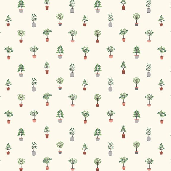 Playful potted trees on a vanilla background.